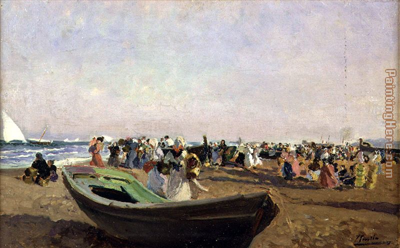 Beach of Valencia. Fisherwomen painting - Joaquin Sorolla y Bastida Beach of Valencia. Fisherwomen art painting